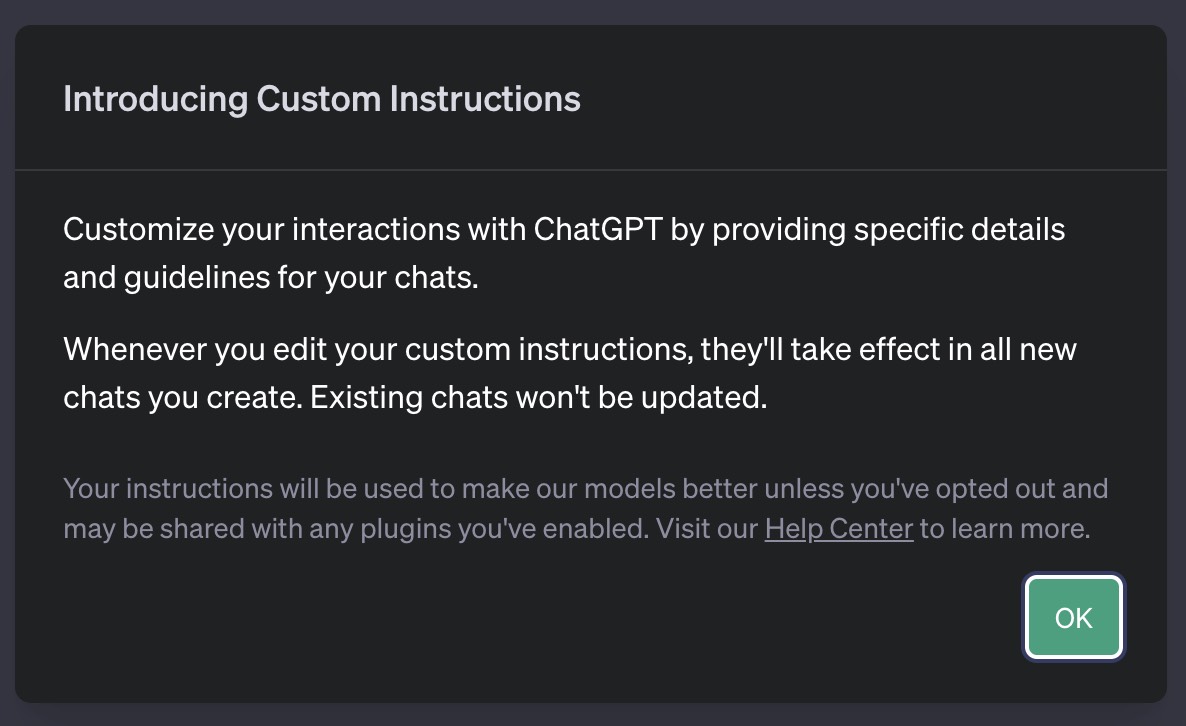 Customs instruction popup